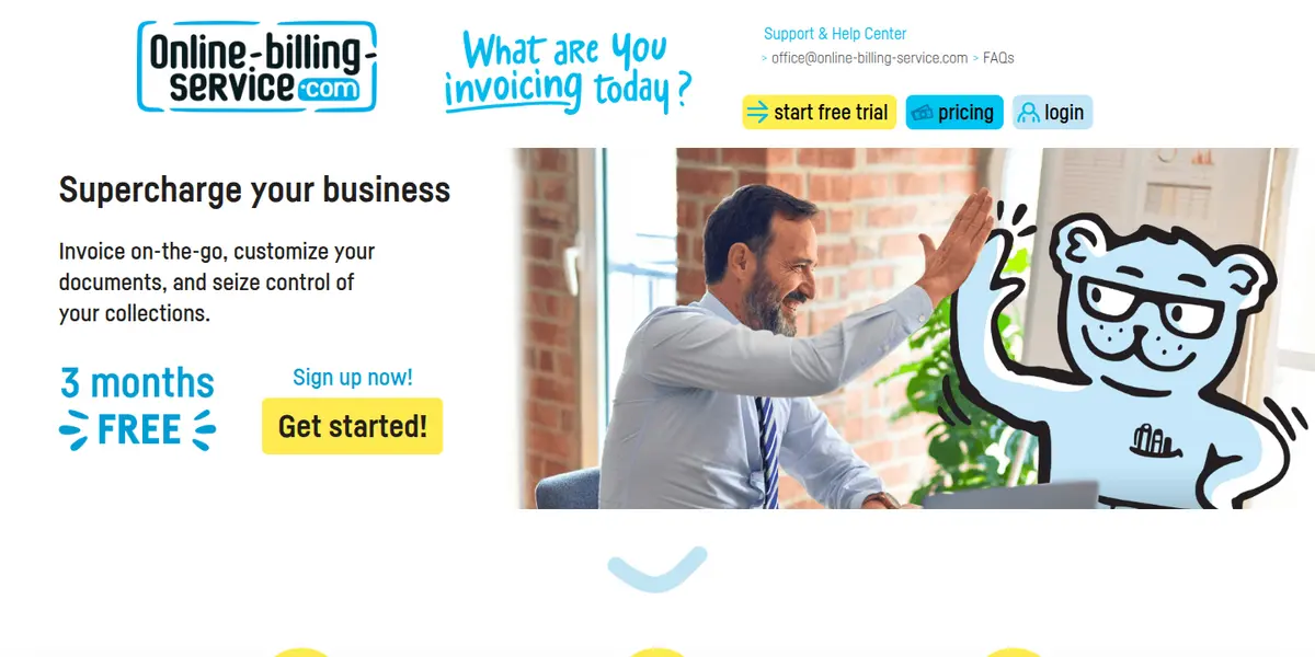 Startseite von online-billing-service.com: Online-Rechnungsservice mit kostenloser Testphase